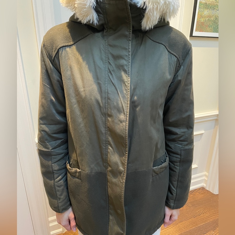 Forever 21 green jacket with white fur hood
